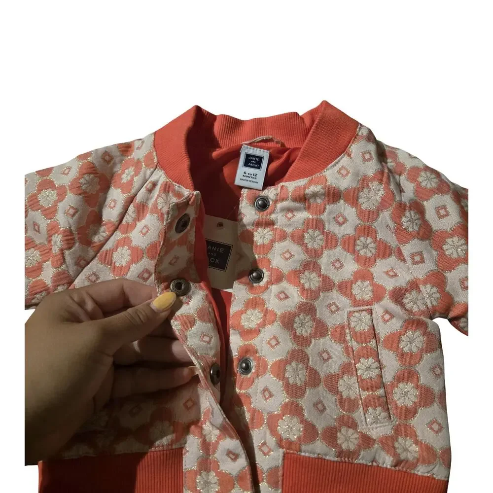 Janie & Jack Floral Bomber Jacket Size: 6-12M New